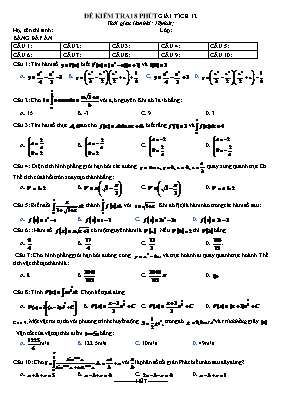 Đề kiểm tra 18 phút Giải tích 12 (Đề 3)